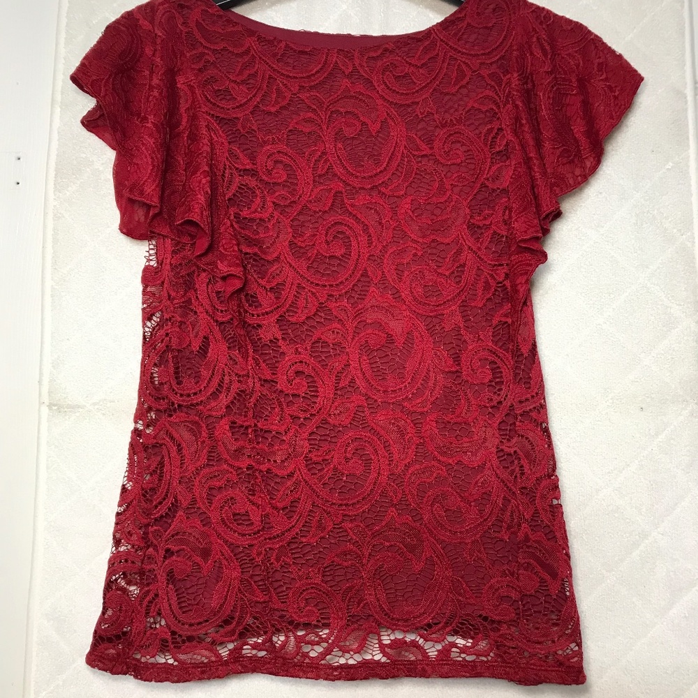 TAHARI ASL  Lace Over Lace Top/ Size XS/ Red